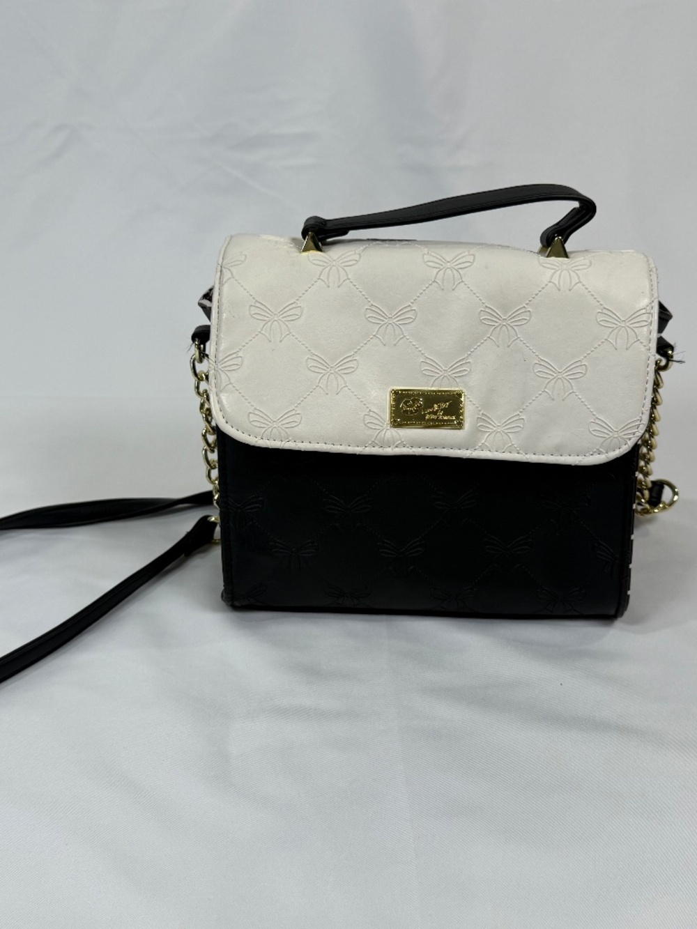 Love Betsey Betsey Johnson Bow Embossed Top Handle Crossbody Satchel Purse